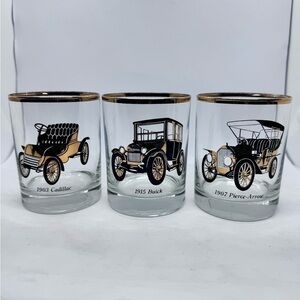 3 Classic Car Cocktail Glasses 1903 Cadillac, 1907 Pierce-Arrow, 1915 Buick